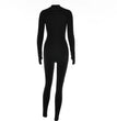 Sexy Elegant Women Zip-up O-neck Long Sleeve Jumpsuit Streetwear 2024 Autumn Female Overalls One Piece Fitness Sports Bodysuits