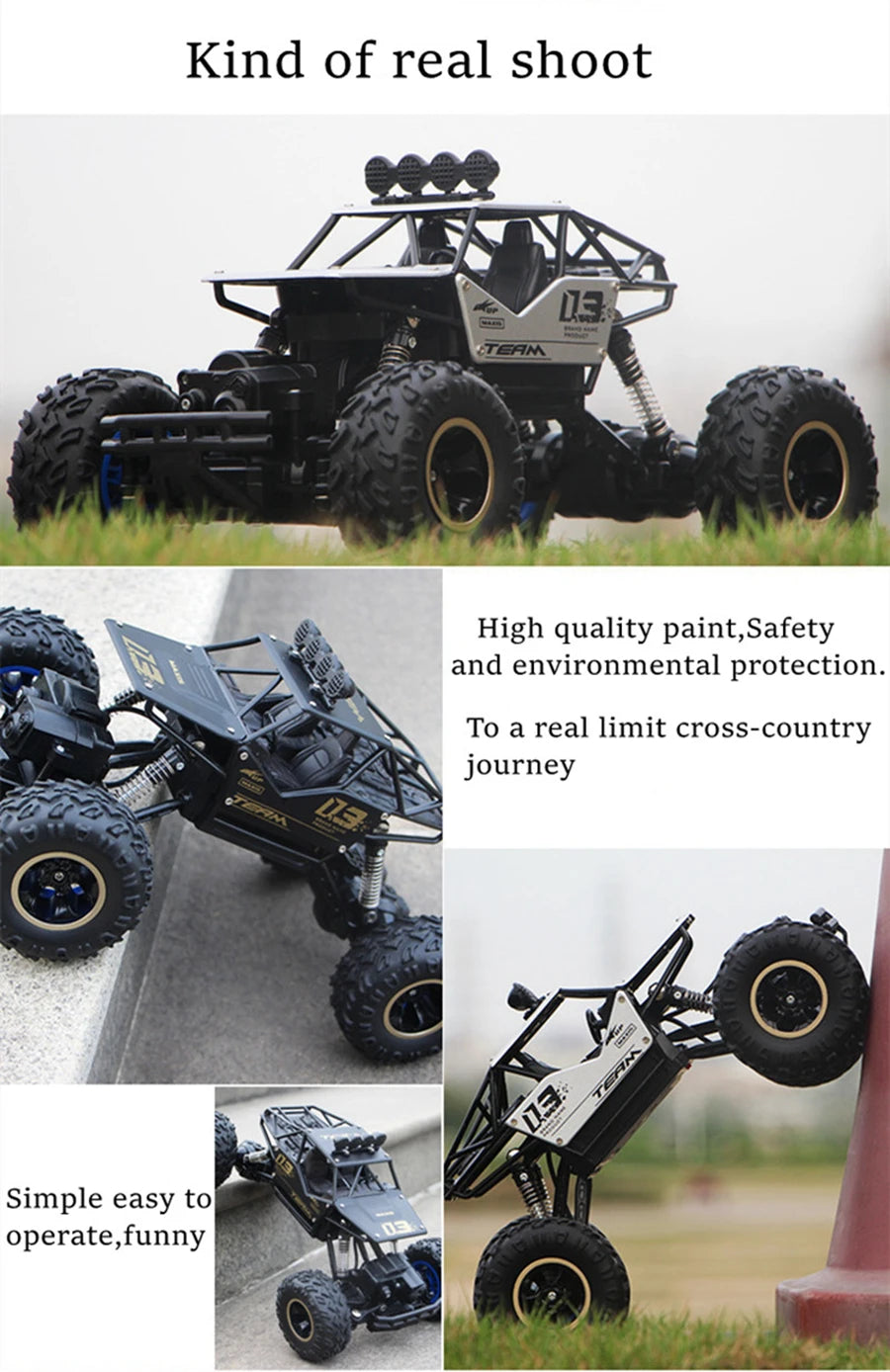 4WD Remote Control Car With Led Lights Radio RC Buggy Off-Road Drift Trucks RTR Vehicle Gifts Toys for Children Boys Kids Adults