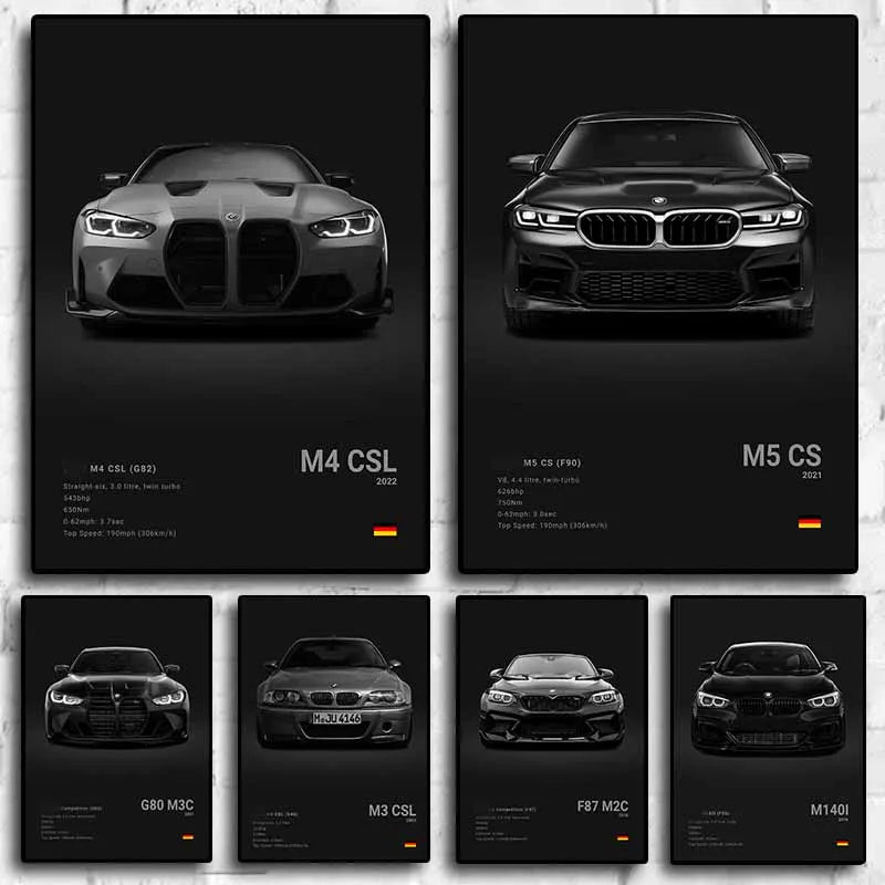 Pop Black and White Luxury Car Poster Aesthetics Supercar Sports Car Canvas Print Wall Art Garage Room Decor