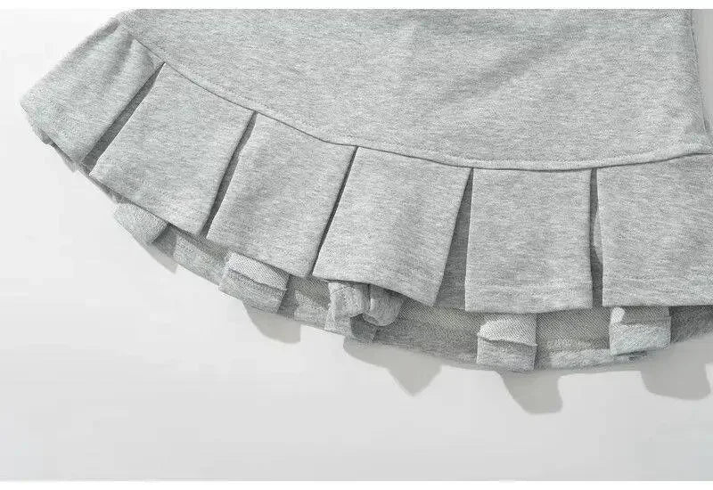 Mooyufon Fabric Y2K Mini Skirt Women Low Waist Wide Pleat Light Grey Sexy Vintage A-line Pleated Skirt Casual Skort Summer