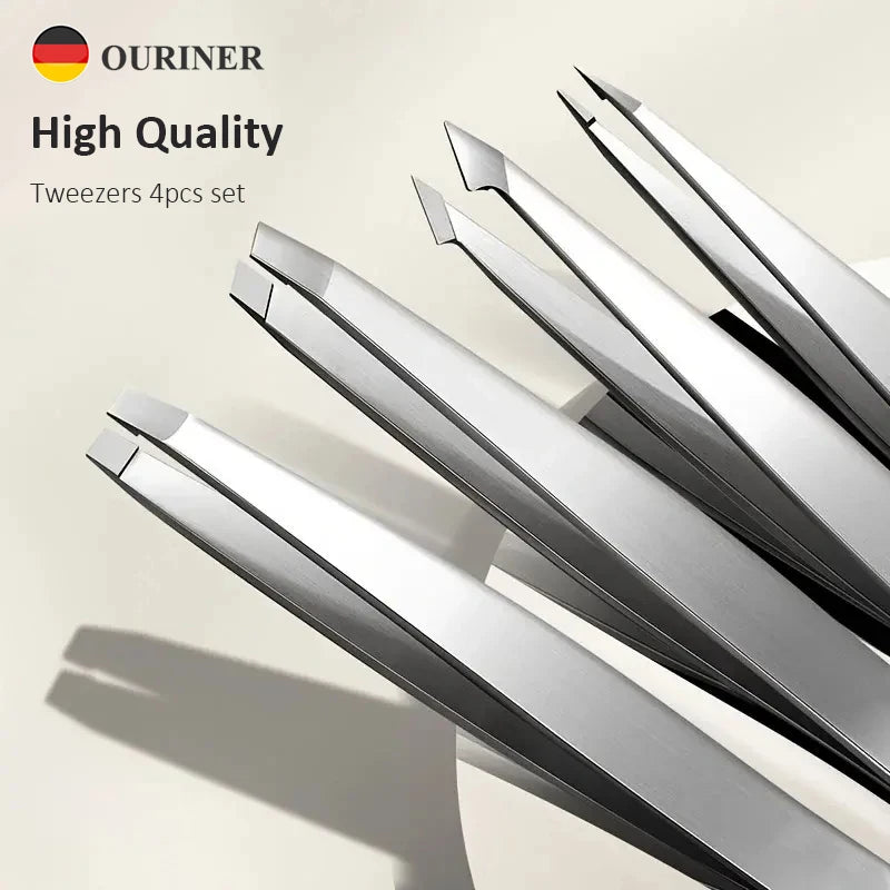 Ouriner Eyebrow Tweezers Set 4 Pcs Stainless Steel Eyebrow Forceps Professional Beauty Tool Set For Facial Hair Inward Growing