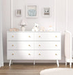 White Dresser for Bedroom, Modern 6 Drawer Dresser, Wide Chest of Drawers with Gold Handles, Wood Double Dresser Storage Cabinet