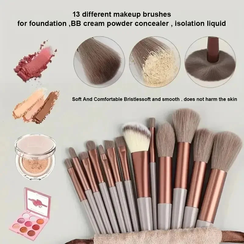 13 Makeup Brushes with Bag Quick-drying Ultra-soft Beauty Tools Portable Makeup Brush Set