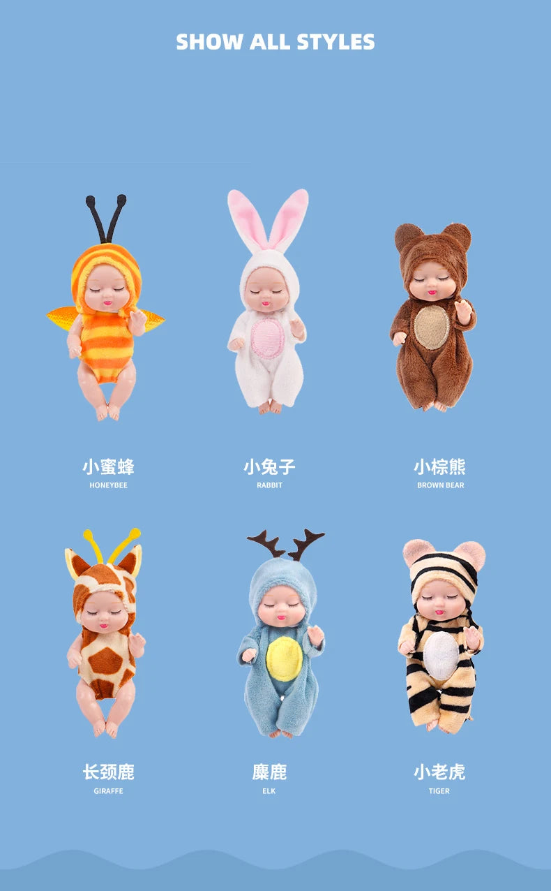 1pcs 13cm Sleep Baby Doll New Fashion Simulation Rebirth Dolls Mini Cute Doll Cartoon Animal Kids Toy for Children Birthday Gift