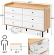 Wooden Dresser for Bedroom, Natural Rattan Dresser with Drawers 6 Drawer Chest of Drawers, Double Dressers Chest for Living Room