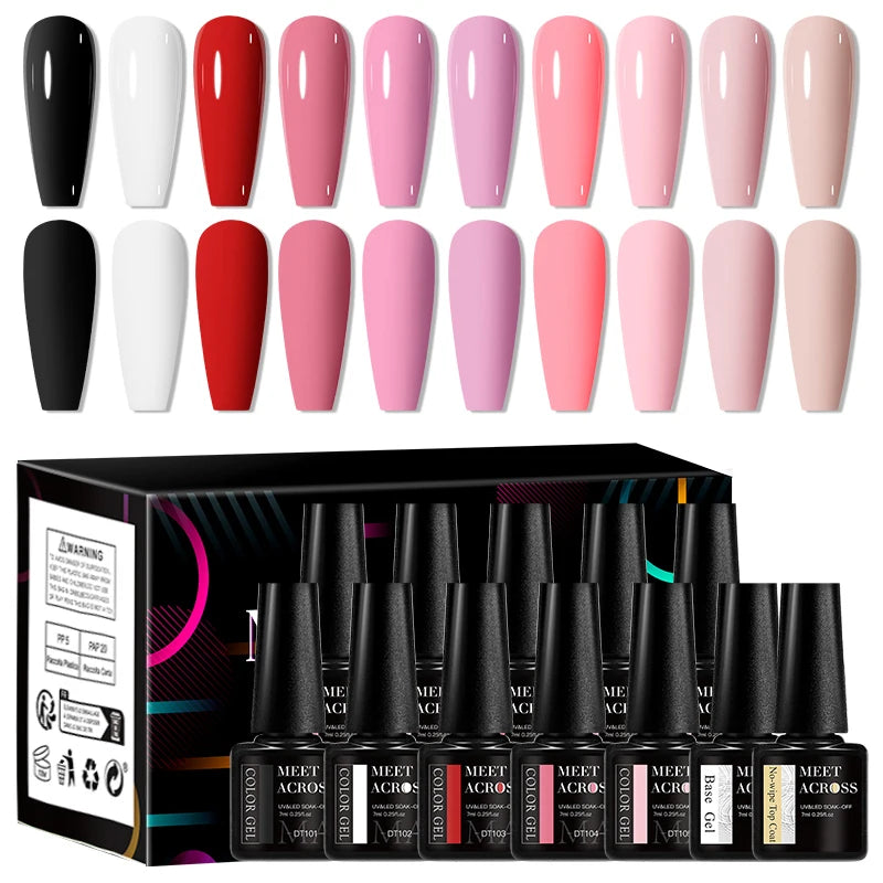 MEET ACROSS 12Pcs/Set 7ml Macaron Gel Nail Polish With Box Semi Permanent UV Gel  Soak Off Nail Art Kit Varnish For Manicure