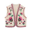 KEYANKETIAN Women Vintage Floral Embroidered Open WaistCoat Ladies National Style Vest Jacket Outfits Casual Vacation Crop Top