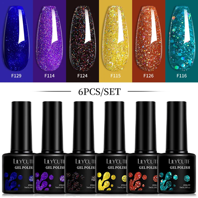 LILYCUTE 6Pcs/Set Macaron Color Gel Nail Polish Set Kit Spring 6 Colors UV LED Nail Art Gel Vernis Semi Permanent Base Top Coat