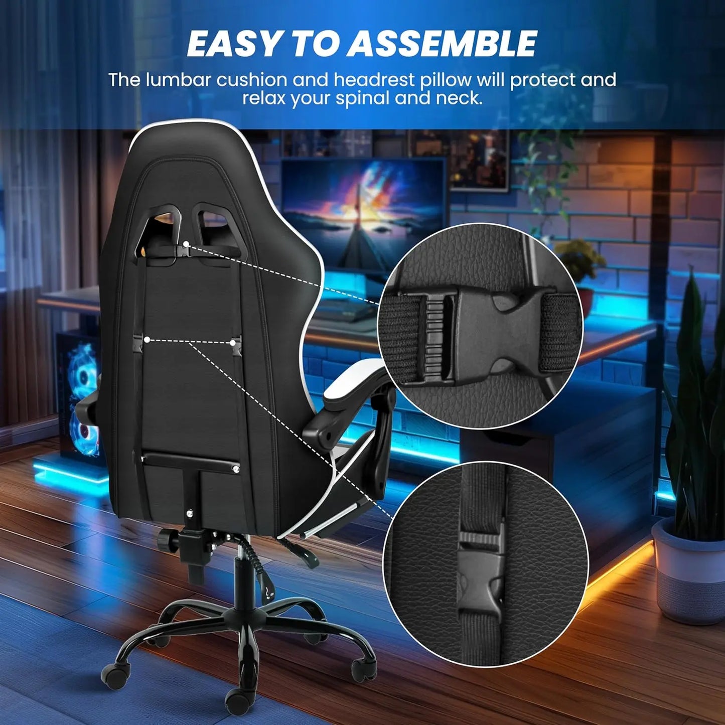 Gaming Chair, Backrest and Seat Height Adjustable Swivel Recliner Racing Office Computer Ergonomic Video Game Chair