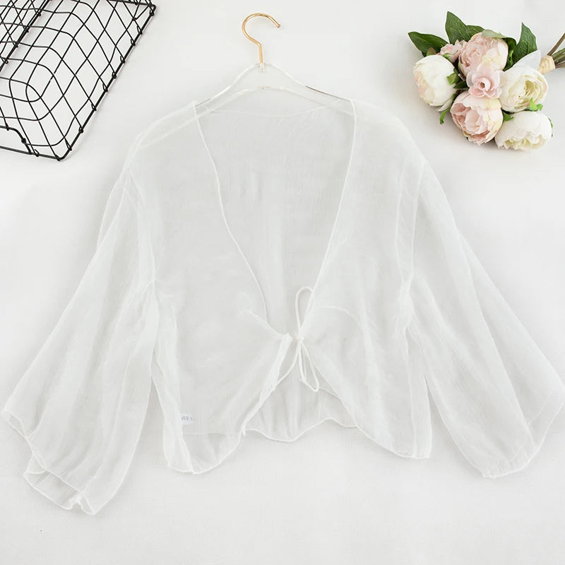 Zik Hekiy Women Chiffon Shawl Short Section Small Shawl Sunscreen Clothing Female Summer Cardigan Small Jacket Thin Section Top