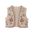 KEYANKETIAN Women Vintage Floral Embroidered Open WaistCoat Ladies National Style Vest Jacket Outfits Casual Vacation Crop Top