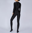 Womens Full Body Jumpsuit Sports Gym Yoga Tights Bodysuit Mock Neck Long Sleeve Footed One Piece Jumpsuit Clubwear Sportwear