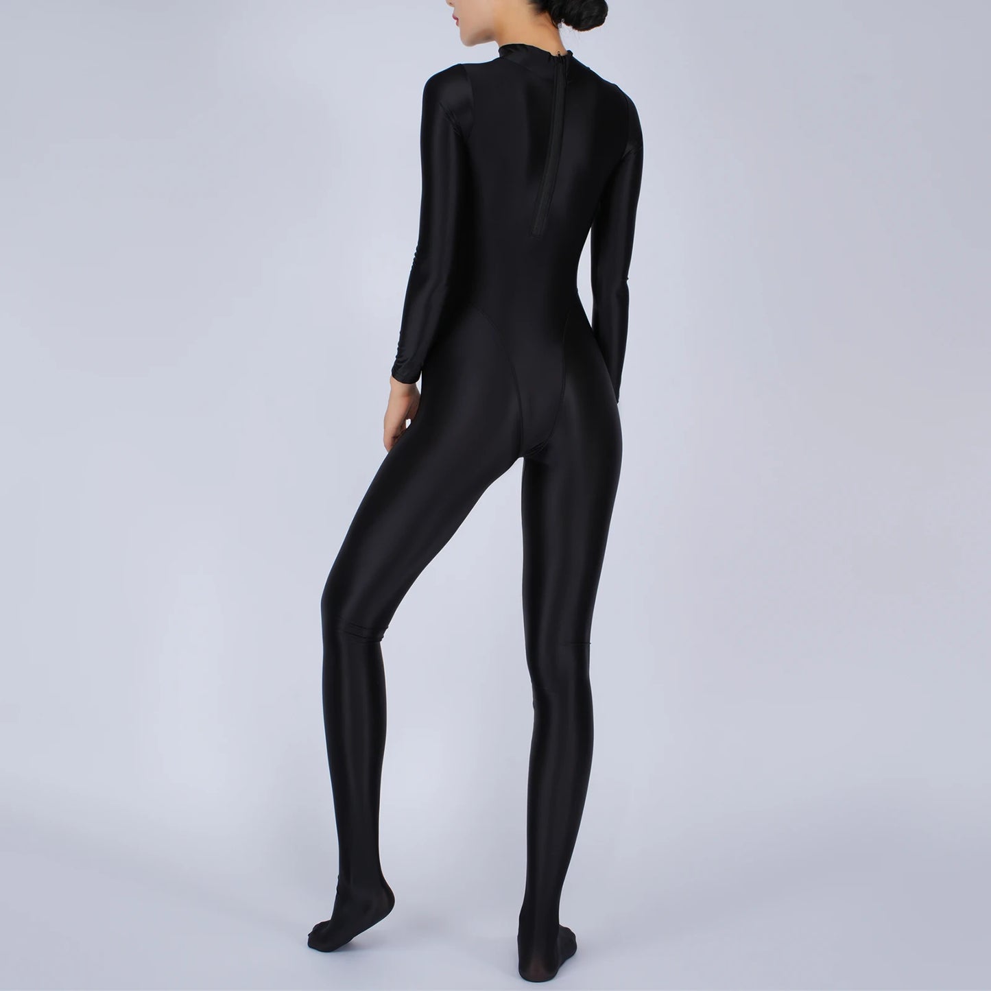 Womens Full Body Jumpsuit Sports Gym Yoga Tights Bodysuit Mock Neck Long Sleeve Footed One Piece Jumpsuit Clubwear Sportwear