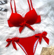 sexy front bow knot push up bikinis two pieces solid swimsuit tie bikini swimsuit Swimwear Biquini conjunto de bikini tankini