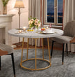 Round Dining Table 47.24 Inch Kitchen Table for 4 People Wooden Marble Pattern Dinner Room Table with Gold Base for Home office