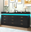 9 Drawer Dresser with LED Light, Modern Chest of Drawers for Closet, Wide Drawer Organizer Cabinet for Bedroom, White