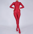 Womens Full Body Jumpsuit Sports Gym Yoga Tights Bodysuit Mock Neck Long Sleeve Footed One Piece Jumpsuit Clubwear Sportwear