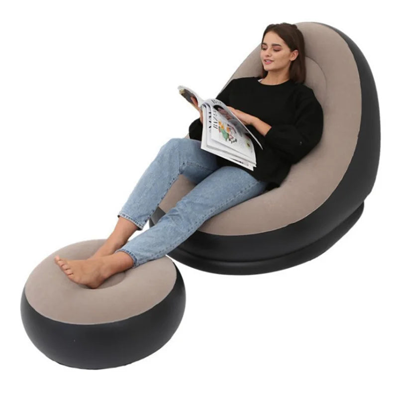 Inflatable Lazy Sofa Chair PVC Flocking Foldable Sofa With Slip-on Lunch Lounge Chair Set