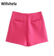 Willshela Women Fashion Asymmetrical Shorts Skirts High Waist Back Pockets Side Zipper Vintage Female Skort Solid