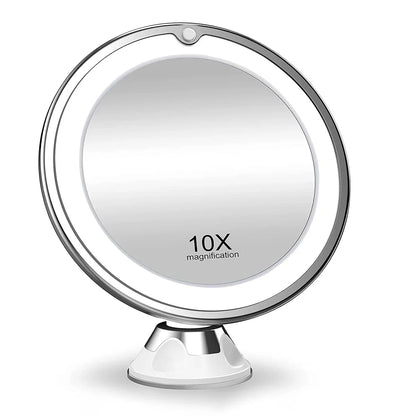 10x Magnification Lighted Cosmetic Mirror with Switch, 360 Degree Rotating Arm, Makeup mirror with Powerful Locking Suction Cup