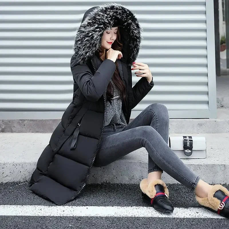 Winter coats women down jackets 2024 long slim solid color coat female Jackets outerwears woman parkas clothes zip fur collar