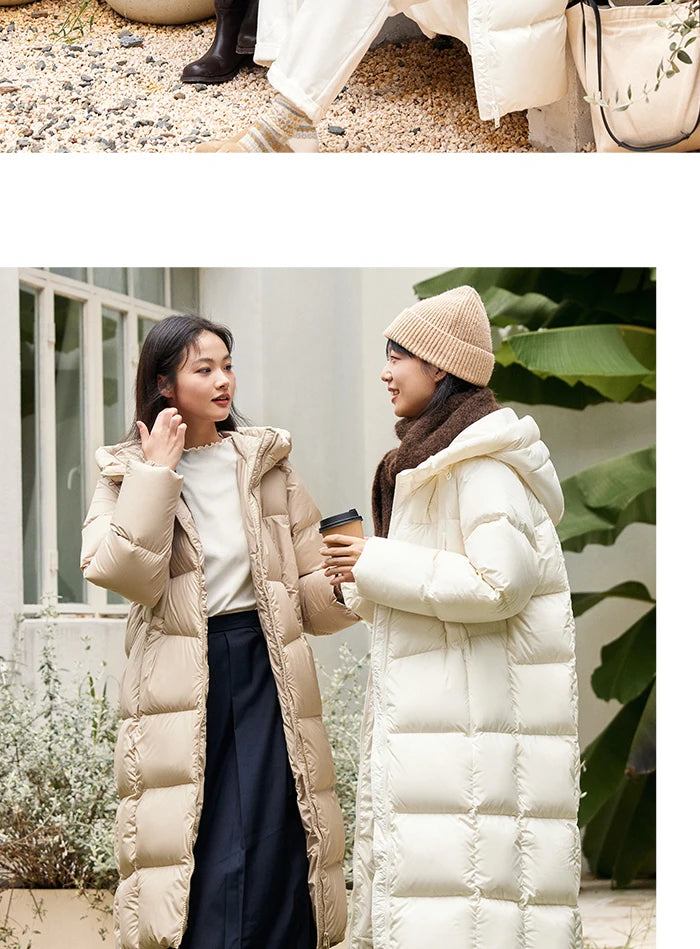 Semir Down Jacket Women Long Warm 2023 Winter New Loose Waterproof Hooded Jacket