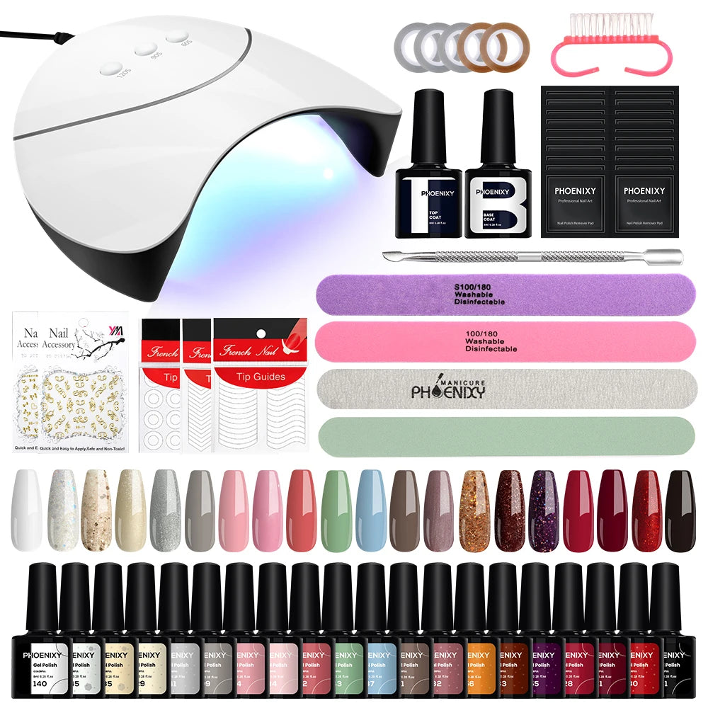 Nail Set Gel Nail Polish Set with UV LED Lamp Dryer Semi Permanent Gel Varnish Set Professional Nail Art Tools Kit Manicure Set