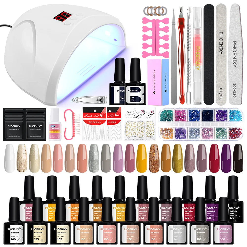 Nail Set Gel Nail Polish Set with UV LED Lamp Dryer Semi Permanent Gel Varnish Set Professional Nail Art Tools Kit Manicure Set