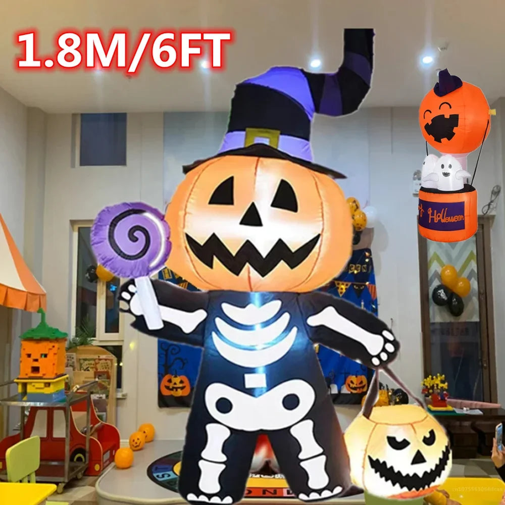 1.8M/6FT Halloween Inflatable Toy Giant Pumpkin Skull Ghost Outdoor Yard Garden Decoration Horror Inflated Model with LED Lights