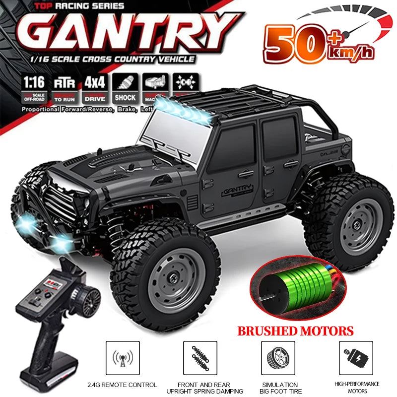 16103 Fast Rc Cars 50km/h 1/16 Off Road 4WD with LED Headlights,2.4G Waterproof Remote Control Monster Truck for Adults and Kids