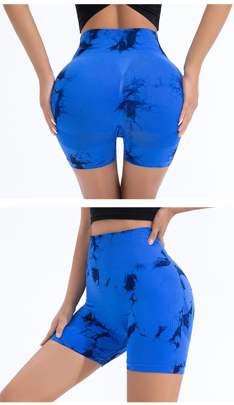 Summer Women High Waist Butt Lift Shorts Legging Seamless Leggings Fashion Tie Dye Shorts Gym Workout Running Pants