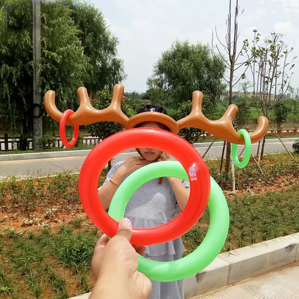 New Year Decoration Santa Funny Reindeer Antler Hat Inflatable Toys Ring Toss Christmas Game Outdoor Activity Xmas Kids Gift