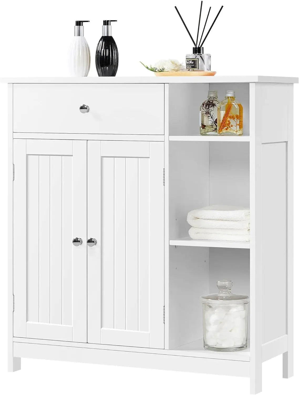 Bathroom Floor Cabinet, Kitchen Freestanding Storage Organizer, Large Side Cabinet with Doors, Drawer & Adjustable