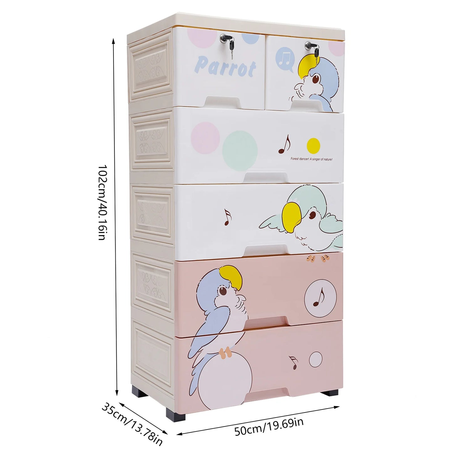 Dresser Storage Tall Dresser Organizer 5 Layers 6 Drawer Plastic Closet Rolling Parrot Cabinet  Clothes Organizer with Lock