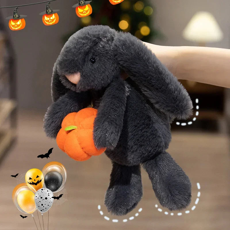 1pc Cute Black Rabbit Hold Pumpkin Plush Toys Soft Pumpkin Bear Earphone &cloak Eggplant Stuffed Doll Halloween Trick or Treat