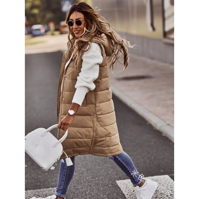 Long with Hood Outdoor Vest Down Women's Jacket Quilted Coat Sleeveless Jacket Winter Light Weight Sweaters