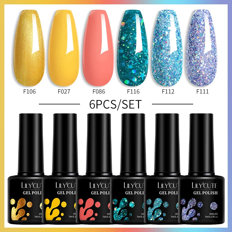 LILYCUTE 6Pcs/Set Gel Nail Polish Popular Colors In Autumn Semi Permanent Soak Off UV LED Nail Art Gels Nail Gel Polish