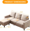 Convertible Sectional Linen Sofa for Living Room Apartment, L-Shaped Couch 3 Seats Sofas w/Storage Chaise & Charging Port, Beige