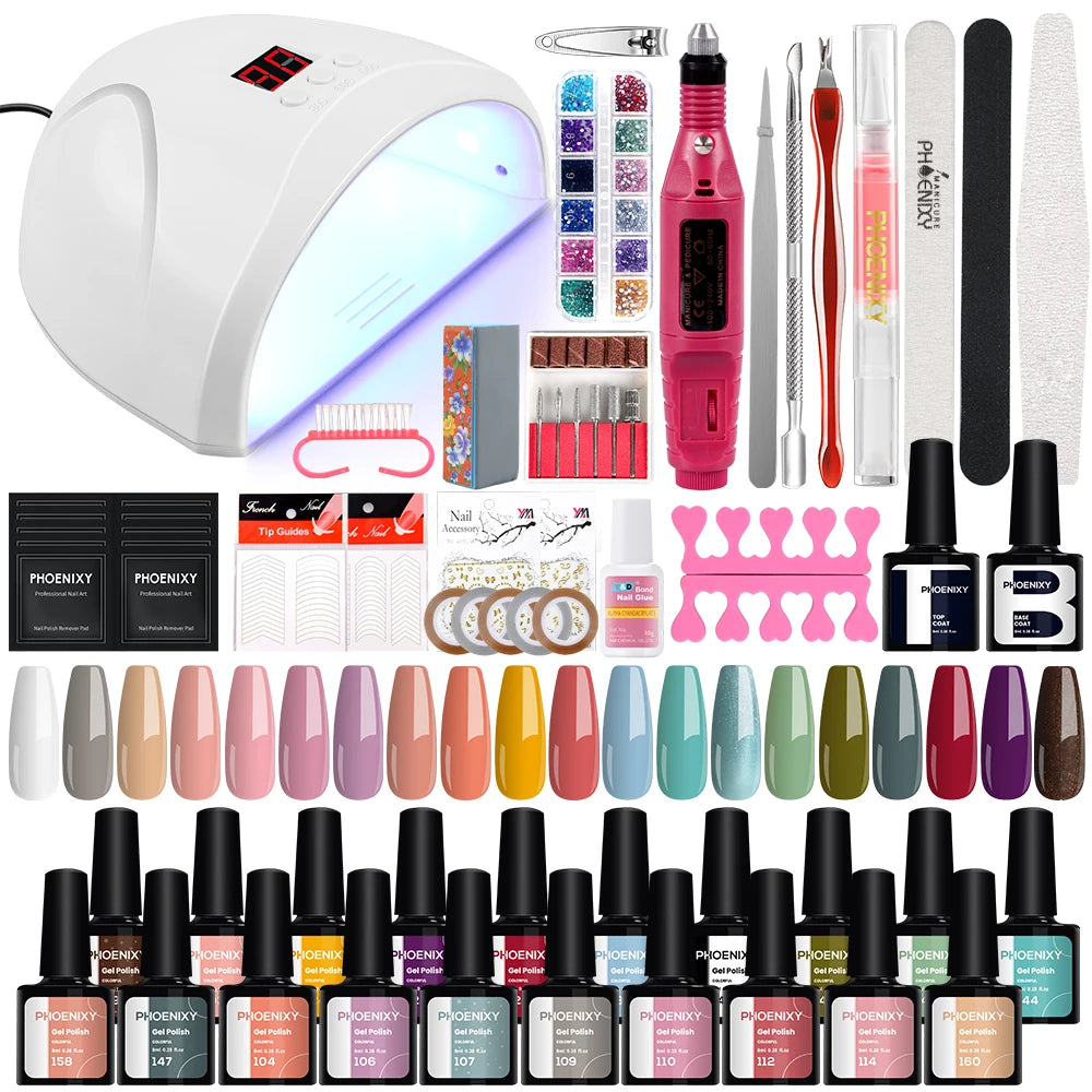 Nail Set Gel Nail Polish Set with UV LED Lamp Dryer Semi Permanent Gel Varnish Set Professional Nail Art Tools Kit Manicure Set