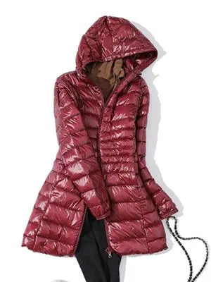 0-10℃ Winter Jackets Women White Duck Down Long Coat Female Hooded Quilted Parkas Ultra Light Portable Down Coats for Women