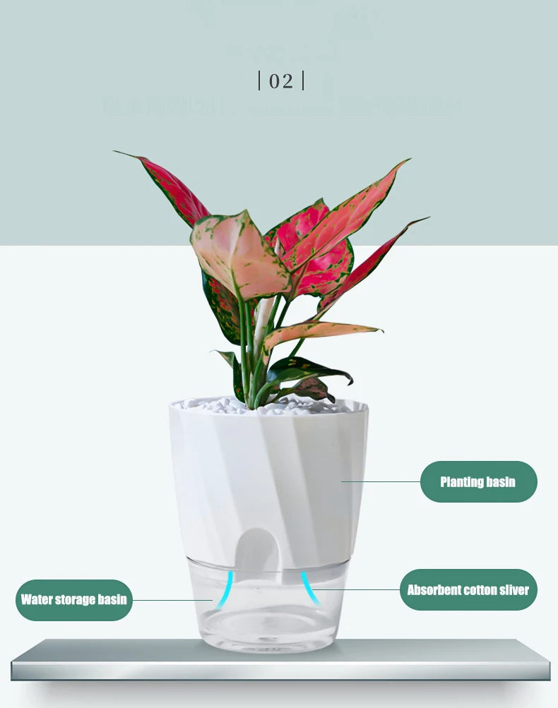 Lazy Hydroponic Flower Pot Automatic Water-Absorbing Flowerpot Transparent Double Layer Plastic Self Watering Planter Office