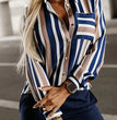 Plus Size Casual Blouse, Women's Plus Stripe Print Long Sleeve Button Up Lapel Collar Shirt Top