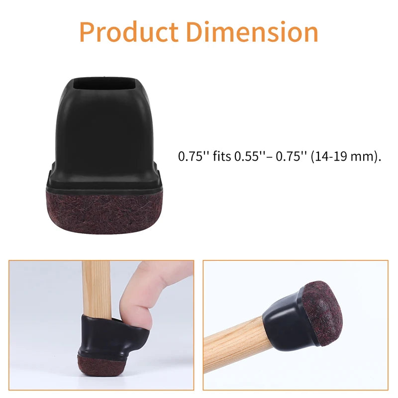 8PCS Chair Leg Floor Protectors with Thick Wrap Felt Pads Silicone Furniture Leg Covers Black Table Feet Cups to Protect Caps