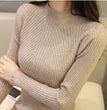 EVNISI Autumn Women Mock Neck Ruffles Sweater Long Sleeve Knitted Bottoming Solid Pullovers Stripe Women Casual Sweater Winter