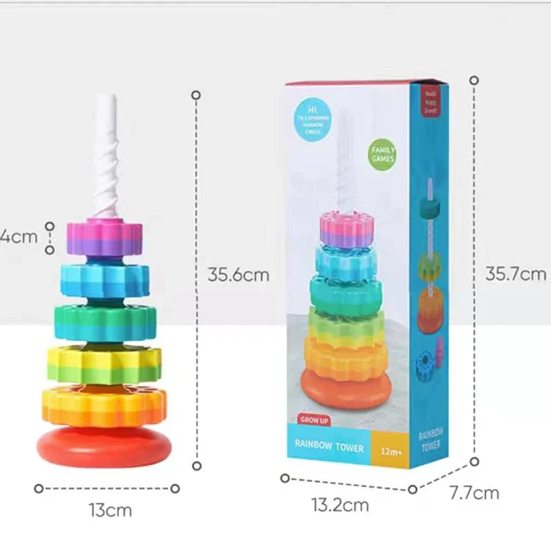 Montessori Rotating Rainbow Tower Baby Stacking Puzzle Toys Safety and Environmental Protection Colored Children's Toys Boy Girl