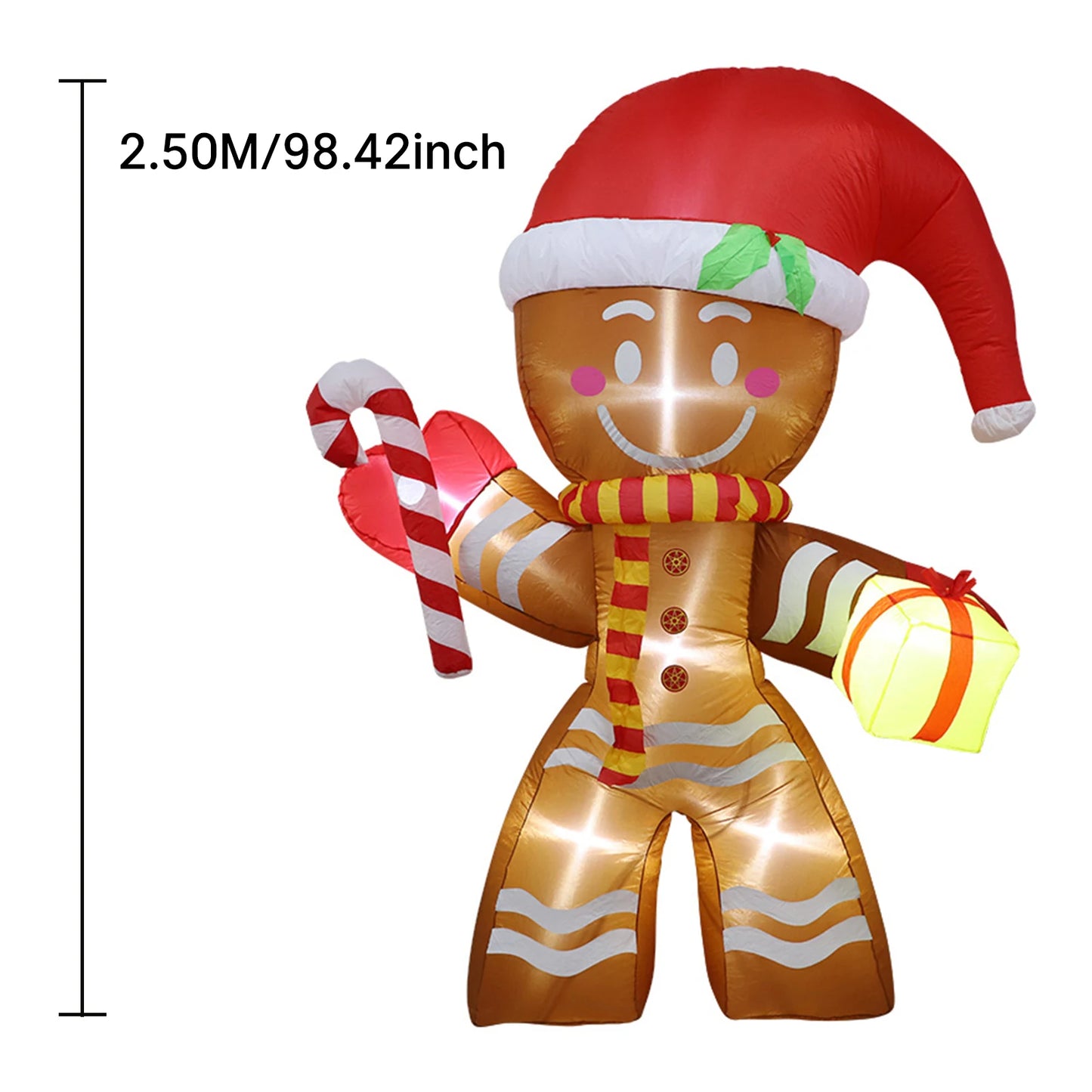 2.5M Inflatable Christmas Decorations Giant Gingerbread Man Xmas Bumble Inflatable Ornament with Build-in 6 LED Kids Outdoor Toy