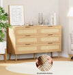 Wooden Dresser for Bedroom, Natural Rattan Dresser with Drawers 6 Drawer Chest of Drawers, Double Dressers Chest for Living Room