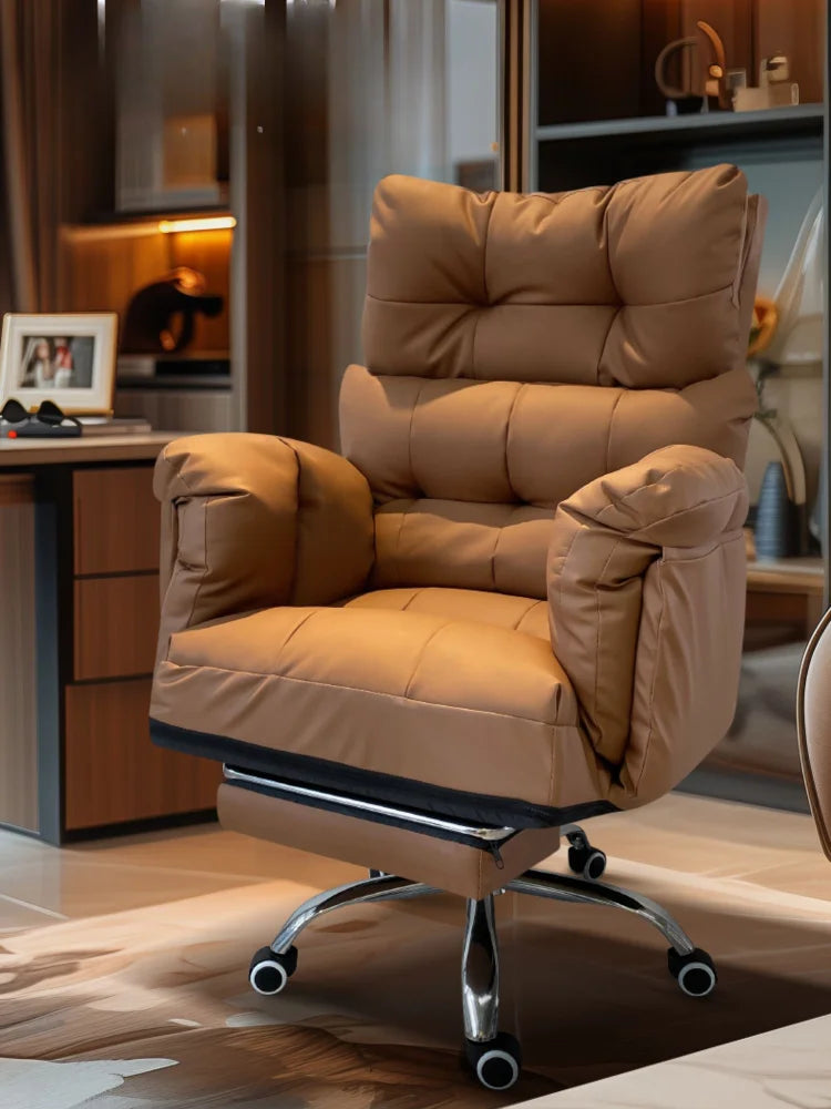 New Leather Boss Chair, Office Business Chair, Comfortable Computer Sofa Chair for Study, Soft and Comfortable Leisure Chair