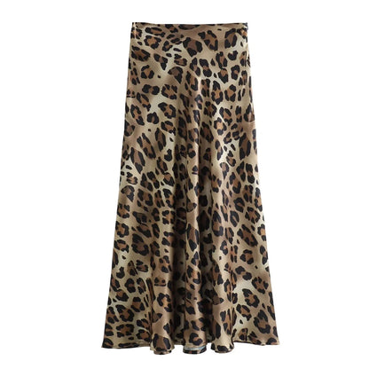 ASDS 2024 Women Fashion Leopard Print Skirt Vintage High Waist Midi Skirts Elegant Women Summer Casual Streetwear Skirt