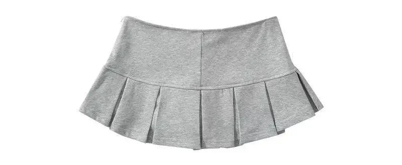 Mooyufon Fabric Y2K Mini Skirt Women Low Waist Wide Pleat Light Grey Sexy Vintage A-line Pleated Skirt Casual Skort Summer